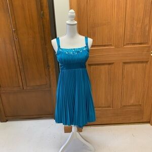 HeartSoul teal mini/midi dress plisse skirt rhinestone trimSM 18inpit